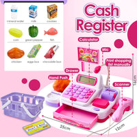 1 x RAW Customer Returns BUYGER Pack of 34 Electronic Cash Register Toy Supermarket Cash Register with Scanner Microphone Shop Accessories Role Play Toy for Girls Boys from 3 Years Pink , 25 x 12 x 16 cm - RRP €21.62