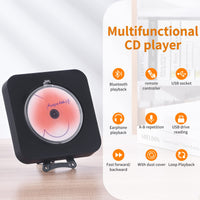 1 x RAW Customer Returns Yintiny Cute Black CD Player with Bluetooth 5.0, Rechargeable Music Player for Home Decoration, Portable Lovely Music Player, Remote Control, Support AUX in Cable and USB - RRP €39.98