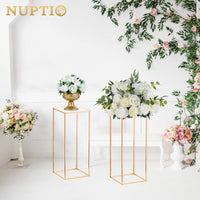 1 x RAW Customer Returns Nuptio 2 Pack Wedding Centerpieces Gold Vases 60cm Tall Flower Stand Metal Floor Vase Pillar Geometric Centerpieces Stands Rectangular Display Rack for Weddings Party Decoration - RRP €47.98