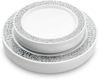 1 x RAW Customer Returns Matana 40 Premium White Plastic Plates with Silver Edge 2 Sizes 20 x 26cm, 20 x 19cm - Elegant, Resistant and Reusable - Weddings, Birthdays, Baptisms, BBQ, Christmas, Parties - RRP €30.99