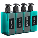 1 x RAW Customer Returns Segbeauty Lotion Dispenser Square, 4 Pieces 280ml Soap Dispenser Set with Handwritten Labels for Shampoo Shower Gel Liquid Soap, Refillable Plastic Pump Bottles for Kitchen Bathroom, Peacock Blue - RRP €20.16