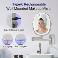 1 x RAW Customer Returns Rechargeable cosmetic mirror wall mounted with lighting, 1X 10X magnification, dimmable shaving mirror 3 colors, touchscreen makeup mirror, 360 rotatable, wall mirror for bathroom and hotel - RRP €47.99