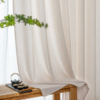 1 x RAW Customer Returns MIULEE Linen Curtains with Rings Linen Effect Living Room Modern Semi-Transparent Voile Curtain Natural 2 Pieces, 140 x 175 cm Nature - RRP €34.49