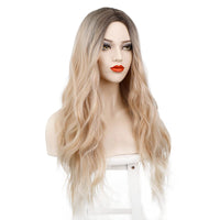 1 x RAW Customer Returns Wig Blonde for Women Long Curly Wavy Synthetic Hair Wig for Women Girls Middle Part Fashion Super Natural Wig VD066 - RRP €27.99