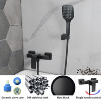 1 x RAW Customer Returns SHANFO shower faucet set, wall-mounted shower mixer with hand shower, black mixer tap for shower, surface-mounted bathroom faucet, 5Y3OK - RRP €59.99