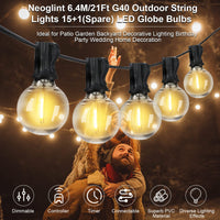 1 x RAW Customer Returns Neoglint LED fairy lights outdoor, G40 LED light bulbs, IP65 weatherproof, with controller and timer, 4 mode E12 socket dimmable light bulbs, for garden balcony terrace caf warm white, 6.4m  - RRP €23.18