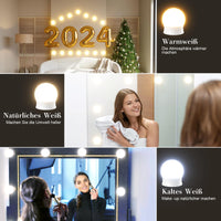 1 x RAW Customer Returns SUWIN LED mirror light, Hollywood dressing table lighting 14 LED bulbs with adapter, 3 color changes 9 dimmable mirror lamps with switch, mirror lights for cosmetic mirrors without mirror  - RRP €20.99