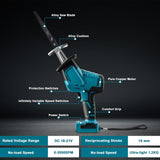 1 x RAW Customer Returns Cordless reciprocating saw Compatible with Makita 18V lithium battery, 0-3500 SPM, stroke length 15 mm, brushless reciprocating saw with 4 saw blades, 1 pair of glasses, 1 pair of gloves, for cutting wood, metal - RRP €59.99