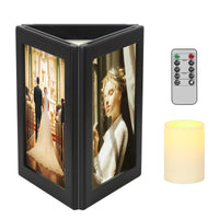 1 x RAW Customer Returns simpdecor picture frame, flameless candles three-sided photo frame, wooden self-standing desktop picture frame with remote control and timer - RRP €24.52