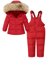 1 x RAW Customer Returns Zoerea Unisex Child Ski Suit Set 2 Piece Snow Suit Snowsuit Warm Winter Jacket Coat with Hood - RRP €61.52