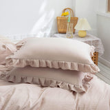 1 x RAW Customer Returns Freyamy bed linen 155x220cm 2-piece khaki ruffles romantic girls bed linen plain pleated chic bedding sets washed microfiber duvet cover with zipper and pillowcase 80x80cm - RRP €39.29