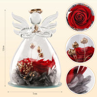 1 x Brand New Zezirdas Eternal Rose in Angel Glass Dome, Glass Angel Figures with Real Red Rose, Handmade Eternal Flower Angel Figure, Original Birthday Gift for Mom - RRP €14.11