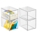 1 x RAW Customer Returns mDesign drawer box with 2 drawers stacking box made of plastic for kitchen and refrigerator kitchen organizer for snacks, pasta, vegetables etc. set of 4 transparent - RRP €58.54