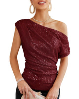 1 x RAW Customer Returns GRACE KARIN Women s Elegant Sequin Top Glitter Party Top Festive Blouses for Wedding, Color Wine Red, Size M - RRP €44.26