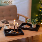 1 x Brand New Hanobe decorative tray, wooden tray, serving tray decorative plates, wooden, rectangular, black, brown, trays, 2 pieces, vintage wooden plates with handle, serving trays for candles, coffee table decoration - RRP €57.57