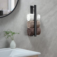 1 x RAW Customer Returns YIGII Black Towel Rack No Drilling, Towel Rack Bathroom Wall 40CM, Tea Towel Rack Towel Rail Stainless Steel, Bathroom Accessories for Storage - RRP €18.14