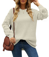 4 x Brand New XIEERDUO knitted sweater women round neck sweater casual elegant tops autumn winter sweatshirt oversized knitted sweater white S - RRP €145.16