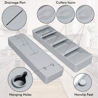 6 x Brand New Hotec Kitchen Drawer Organizer, Compact Cutlery Tray, Insert with Compartments for Cutlery, Spoon, Knife and Fork, Gray - RRP €96.06