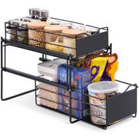 1 x RAW Customer Returns APEXCHASER 2 Tier Kitchen Cabinet Organizer, Base Cabinet Shelf, Drawer Storage Organizer, Drawer Shelf, Under the Sink Shelf for Kitchen, Bathroom, Office, Cupboard Black - RRP €14.48