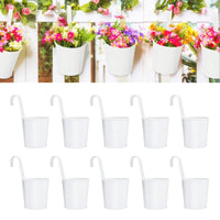 1 x RAW Customer Returns KINGLAKE Hanging Flower Pots Made of Metal, White Hanging 10 Pieces Garden Pots for Balcony, Fence, Garden, Wall, Robust Hanging Pot with Removable Hook, 10 x 10 x 8 cm - RRP €20.99