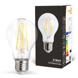 8 x Brand New LIGHTDELUX LED bulb, Edison base E27, 8 W, dimmable, clear filament, warm white, 4 pieces per package - RRP €200.8