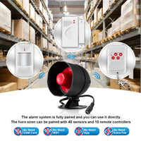 1 x RAW Customer Returns Alarm system security 9 piece set with 115 dB siren, motion sensor, door window sensor and remote control, for warehouse, shops, house - RRP €45.95