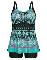 1 x RAW Customer Returns Hanna Nikole Women s Large Size Spaghetti Strap Tankini Set Retro Tankini with Hotpants Teal Flower 46 - RRP €45.37