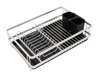 1 x Brand New FurnitureXtra Aluminum Dish Drying Rack, Dish Drying Rack with Removable Tray, Storage Drainer, Cutlery Holder and Cup Holder, Black Aluminum  - RRP €26.82