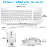 1 x RAW Customer Returns Keyboard Mouse Set Wireless - German USB QWERTZ Wireless Keyboard Small Mouse Ultra Thin Quiet Ergonomic Keyboard for Computer PC Laptop Smart TV Windows - Silver White - RRP €38.28