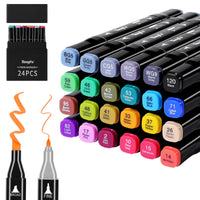 1 x RAW Customer Returns TongFu 24 Colors Marker Set, Twin Marker with Bright Color, Felt Tip Pens with Black Gift Box, Alcohol Pens for Coloring, Comic, Painting, Drawing, Design, Painting, Rendering, Letter, Manga - RRP €12.49