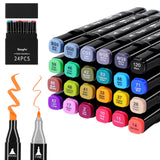 1 x RAW Customer Returns TongFu 24 Colors Marker Set, Twin Marker with Bright Color, Felt Tip Pens with Black Gift Box, Alcohol Pens for Coloring, Comic, Painting, Drawing, Design, Painting, Rendering, Letter, Manga - RRP €12.49