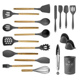 2 x Brand New Lemuna 18pcs Silicone Kitchen Utensils Set, Kitchen Cooking Utensils with Holder, Wooden Handle Silicone Utensils Set, Heat Resistant, BPA Free, Non-Toxic, Gray - RRP €67.5