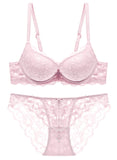 1 x RAW Customer Returns SHEKINI Push Up Bra Set, Women s Underwired Bra Set, Lace Bra and Briefs, Non-Removable Bra Panty Lingerie Underwear, Pink, Size S 34 75B  - RRP €26.5