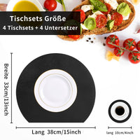 1 x RAW Customer Returns Placemats and coasters made of leather, washable placemats, washable placemats, table decoration, washable round placemat, place mats for kitchen dining table, set of 4 semicircle, black  - RRP €20.16