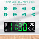 1 x RAW Customer Returns ORIA Digital Alarm Clock, 13 LED Wall Clock, Digital Modern Table Clock with Remote Control, Date Time Temperature, Brightness Dimmer, Timer, 2 Alarms, USB Cable - Green - RRP €27.22