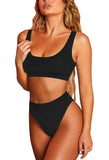 1 x RAW Customer Returns Viottiset Women Two Piece Bikini Set Swimsuit Crop Top High Waist Swimwear Beachwear Push Up Summer Black M - RRP €35.28