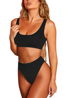 1 x RAW Customer Returns Viottiset Women Two Piece Bikini Set Swimsuit Crop Top High Waist Swimwear Beachwear Push Up Summer Black M - RRP €39.99