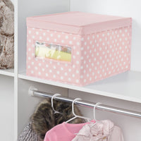 1 x RAW Customer Returns mDesign Large Fabric Organizer Box Stackable Storage Box with Lid and Window for Organizing Closets or Storing Clothes and Shoes Polka Dot Closet Organizer Pink White - RRP €18.99