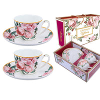 3 x Brand New CARMANI - Flowers Collection teacup and saucer set of 2 with roses 250ml - RRP €61.2