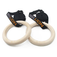 1 x RAW Customer Returns 5BILLION Gymnastic Rings Wooden Gymnastic Rings Gymnastics for Fitness with High-Strength Nylon Straps with Quick Buckle Fasteners Made of Metal Adjustable-32mm - RRP €37.37