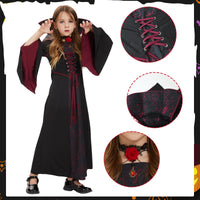 25 x Brand New FORMIZON Vampire Costume Girls, Gothic Vampire Costume with Rose Ruby Necklace, Black Red Vampire Halloween Dress for Children Girls, Vampire Princess Costume for Halloween, Mardi Gras, Carnival 110  - RRP €466.25