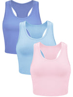 3 x Brand New 3 Piece Cropped Sleeveless Crop Tank Top Mint Blue, Tranquil Blue, Pink, M  - RRP €77.4