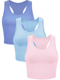 3 x Brand New 3 Piece Cropped Sleeveless Crop Tank Top Mint Blue, Tranquil Blue, Pink, M  - RRP €77.4