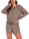 1 x RAW Customer Returns PrinStory Women s Pajamas Long Sleeve Pyjama Set Waffle Knit Nightwear Round Neck Top and Pyjama Pants Khaki, M  - RRP €24.0