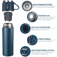 1 x RAW Customer Returns Stainless steel thermos flasks, leak-proof thermos flask, BPA-free water bottle, 500ml insulated bottle with cup and handle, thermos flask for coffee and tea, bicycle drinking bottle for children and adults blue  - RRP €18.58