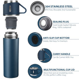 1 x RAW Customer Returns Stainless steel thermos flasks, leak-proof thermos flask, BPA-free water bottle, 500ml insulated bottle with cup and handle, thermos flask for coffee and tea, bicycle drinking bottle for children and adults blue  - RRP €18.58