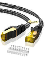 1 x RAW Customer Returns ARISKEEN Cat 8 Ethernet Cable 12M, Cat8 Braided Flat High Speed 40Gbps 2000Mhz s Gigabit Rj45 STP Shielded Internet Network Lan Patch Cable Wire for Router Modem Panel - RRP €18.99