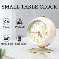 1 x RAW Customer Returns Justup 4 inch analog alarm clock, small quiet table clock, classic retro alarm clock with no ticking, night light, noiseless, battery operated, HD glass for interior design living room kitchen bedroom white  - RRP €16.13