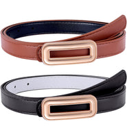 12 x Brand New EIOKBECY Skinny Leather Belt for Women, Pack of 2 Reversible Leather Adjustable Thin Waist Belt with Gold Buckle, Fashion Slim Belt for Dress Jeans Pants - RRP €331.2