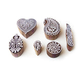 1 x RAW Customer Returns Royal Kraft Heart and Paisley Indian Pattern Wooden Block Stamps Set of 6  - RRP €15.4